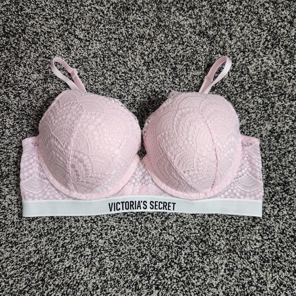 Victoria Secret 38C Perfect Shape Blush Pink Lace Underwire Push Up Bra Multiway